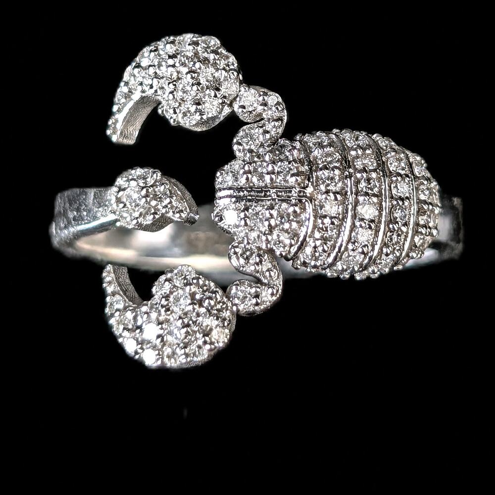 Vintage Diamond Scorpion Ring 14K White Gold Scorpio Zodiac Cocktail Gift Estate